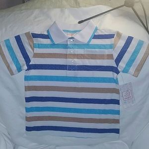 Boys 3T Collard Swiggles Shirt Tan, Teal, Blue & White